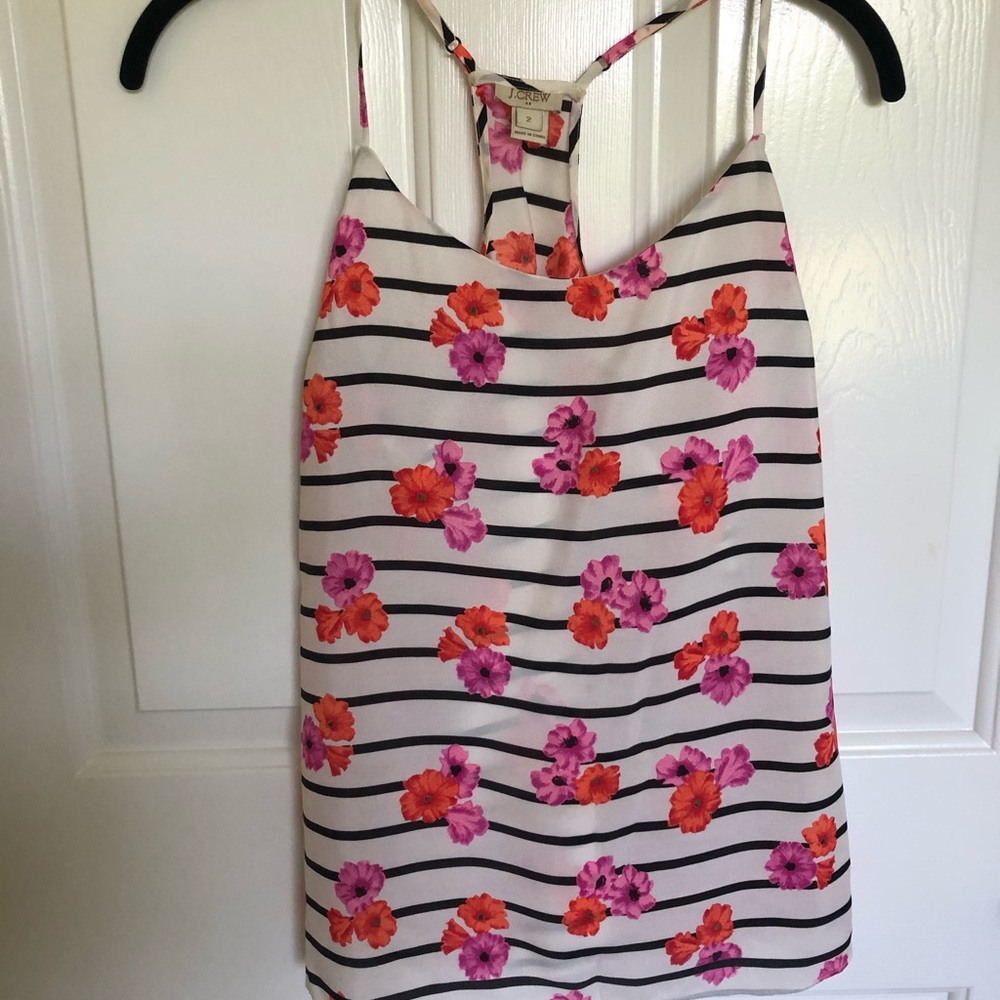 JCrew striped floral cami with adjustable straps